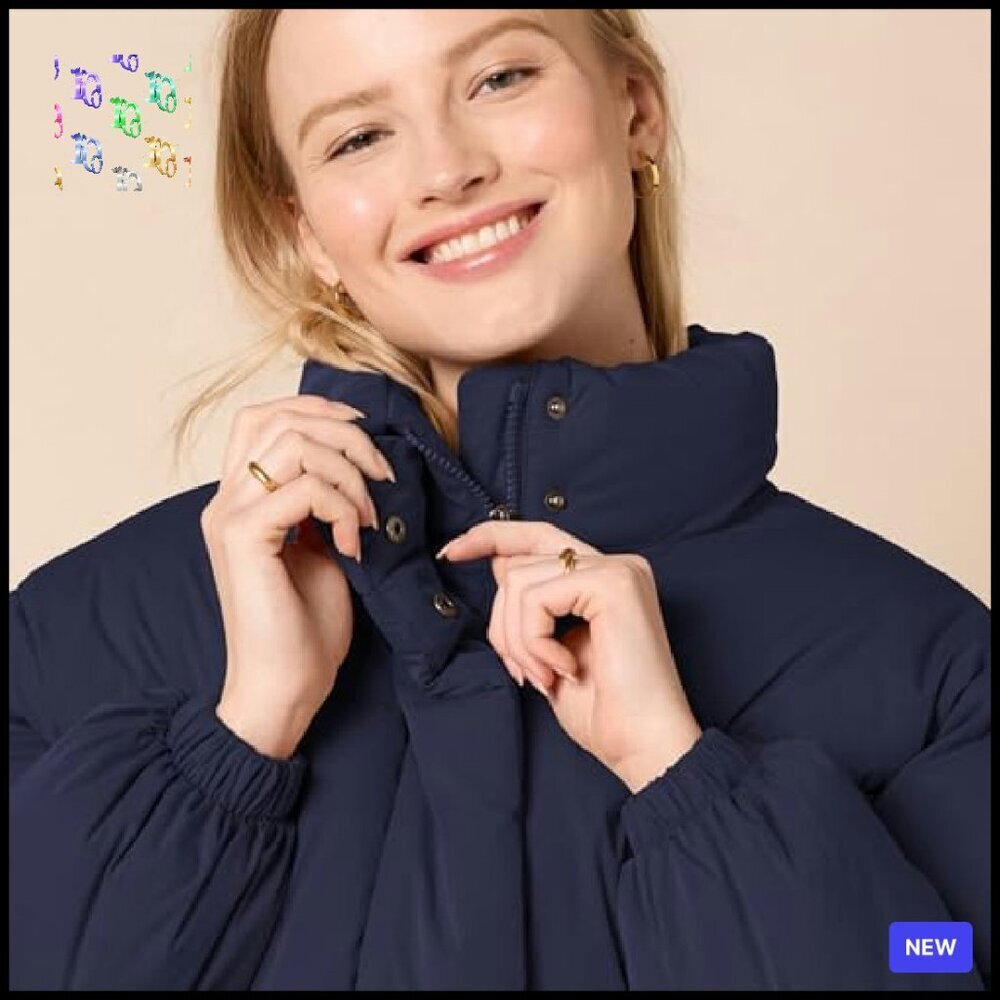 Cropped Full-Zip Puffer Jacket Winter Warm Stand Collar Chic Minimal - Picture 5 of 8